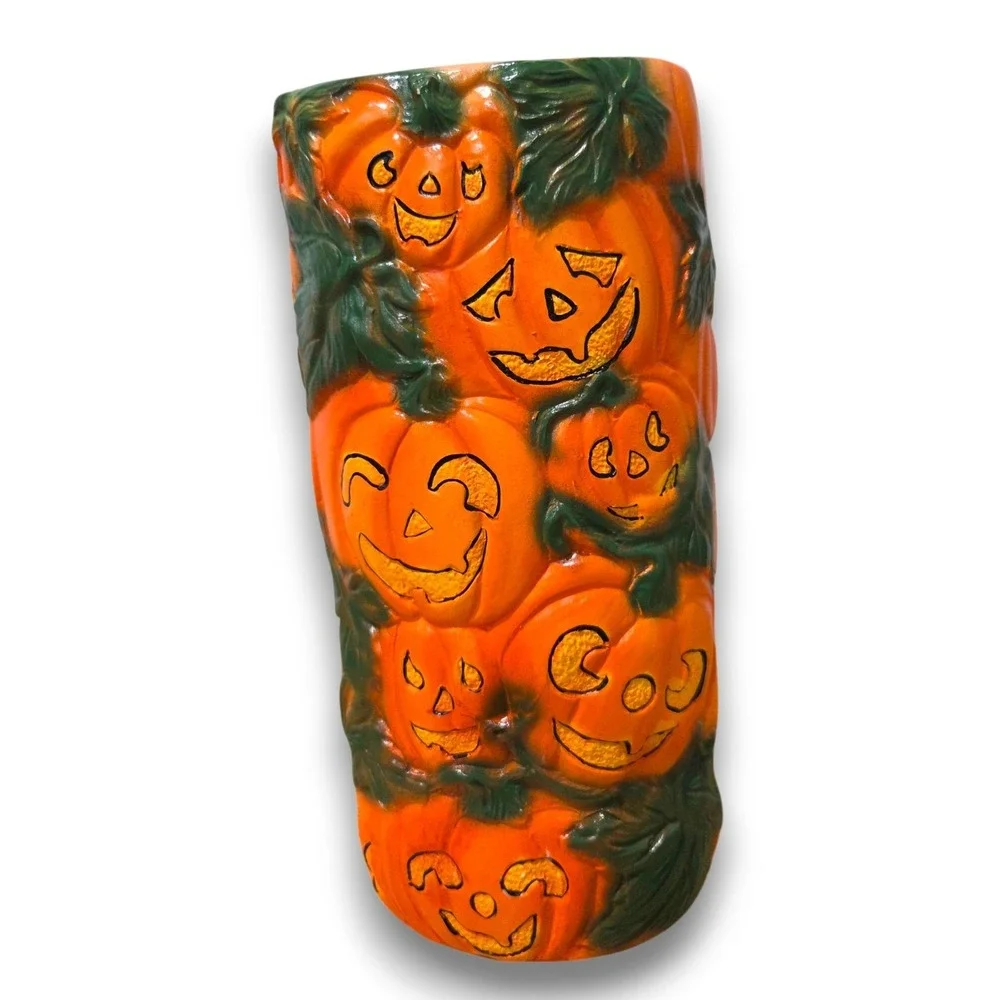 Vintage Hand Painted Ceramic Vase Halloween Jack O Lantern Pumpkin 9.5''